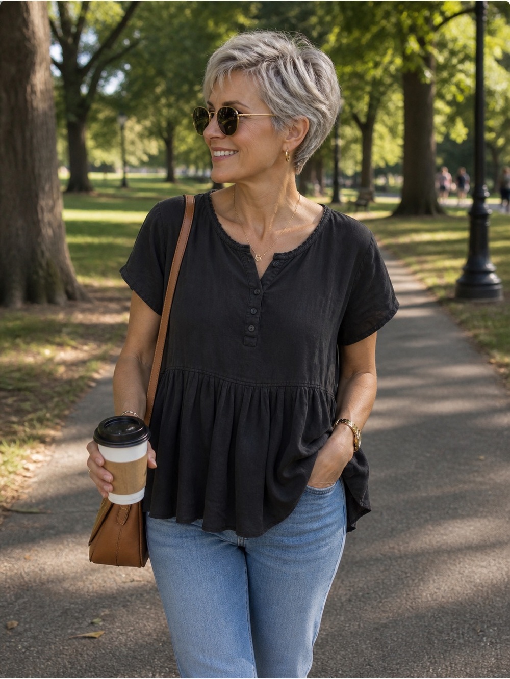 Black Peplum Short-Sleeve Top by